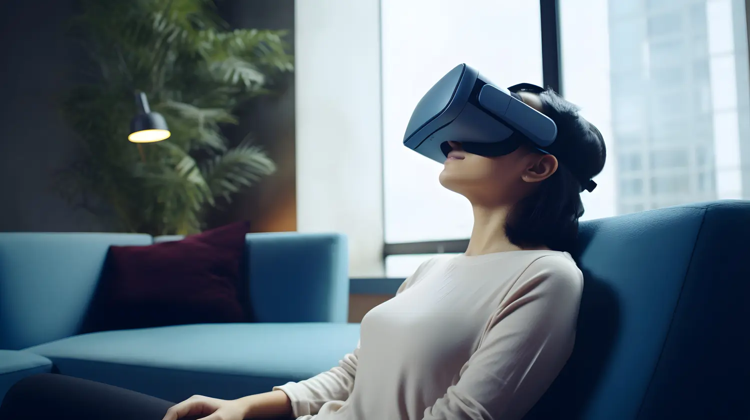 Virtual-Reality-Therapie für psychische Gesundheit, Technologiebild, fortschrittliche Technologie, zukünftiger Hintergrund, Konzept für Banner, Webhintergrund und Vorlagen, Seitenverhältnis 16:9